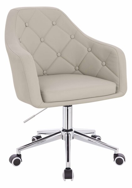 HR831K Scaun Ecru Piele Ecologica Premium Soft cu Bază Cromata
