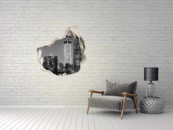 Fototapet un zid spart cu priveliște Podul Brooklyn noaptea