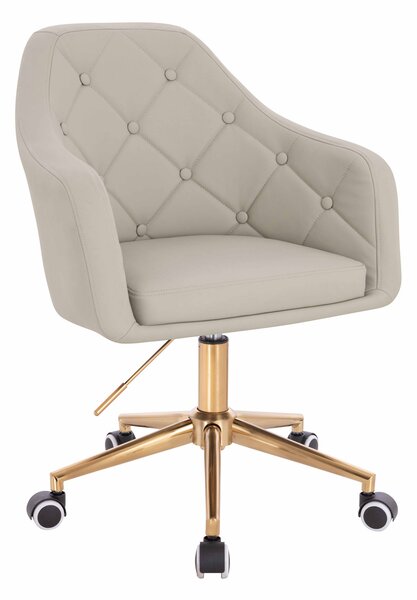 HR831K Scaun Ecru Piele Ecologica Premium Soft cu Bază Aurie