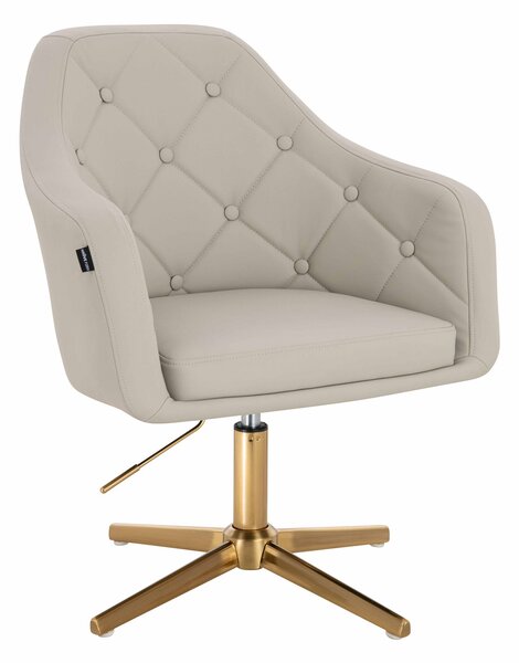 HR831CROSS Scaun Ecru Piele Ecologica Premium Soft cu Bază Aurie