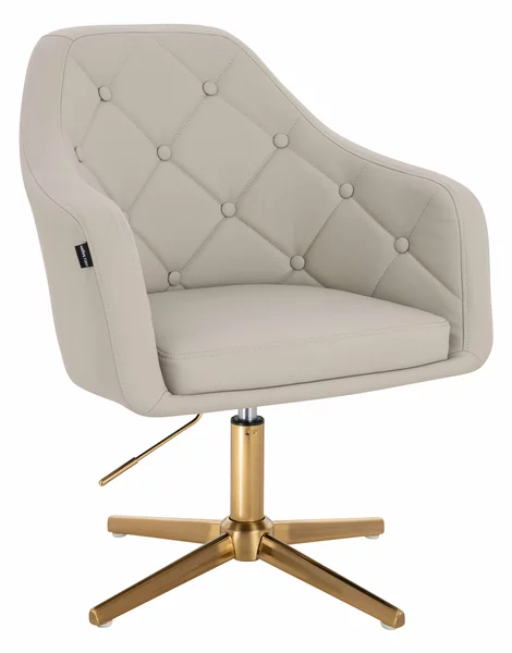 HR831CROSS Scaun Ecru Piele Ecologica Premium Soft cu Bază Aurie