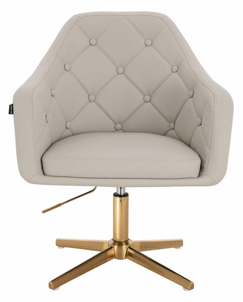 HR831CROSS Scaun Ecru Piele Ecologica Premium Soft cu Bază Aurie