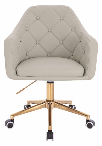 HR831K Scaun Ecru Piele Ecologica Premium Soft cu Bază Aurie