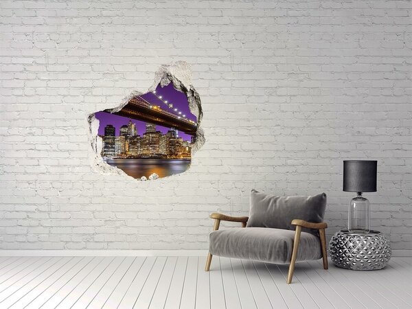 Fototapet un zid spart cu priveliște Podul Brooklyn noaptea