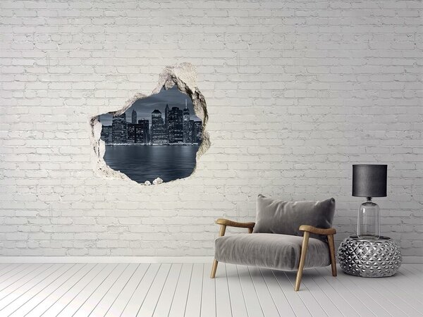 Autocolant 3D gaura cu priveliște Vedere a orizontului orașului New York noaptea