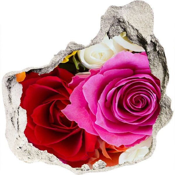 Autocolant de perete gaură 3D trandafiri colorați