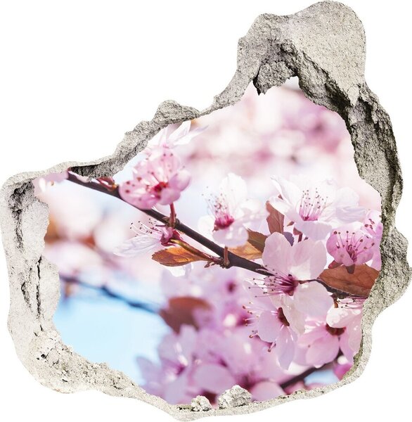 Fototapet un zid spart cu priveliște flori de cireș