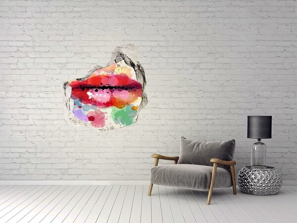 Autocolant gaură 3D Buze colorate pe un fundal de beton