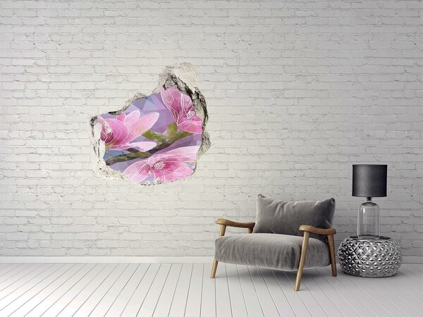 Autocolant 3D gaura cu priveliște Flori de magnolie într-o gaură din perete