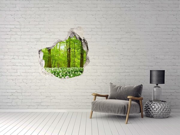 Fototapet un zid spart cu priveliște O pădure verde înflorită