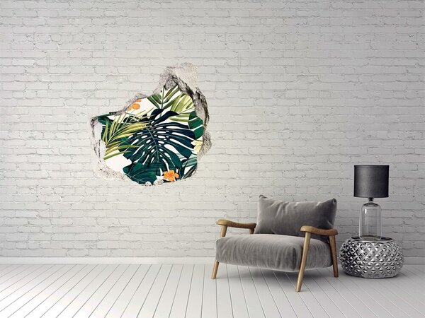 Autocolant 3D gaura cu priveliște Un paradis tropical printre frunze