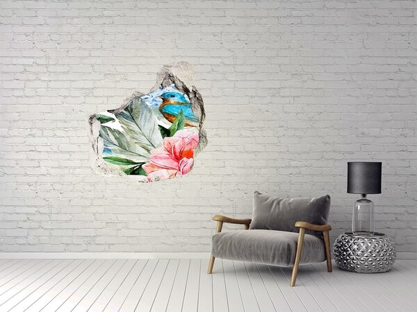 Autocolant 3D gaura cu priveliște Paradis tropical cu o pasăre