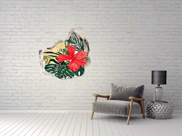 Autocolant de perete gaură 3D Grădină tropicală de hibiscus