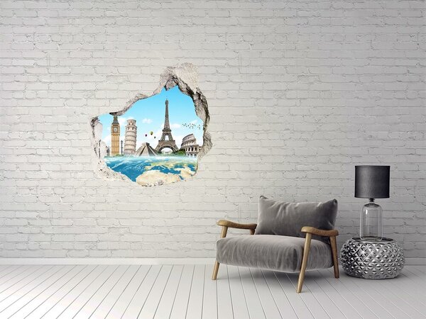 Fototapet 3D gaură în perete Mari monumente ale lumii