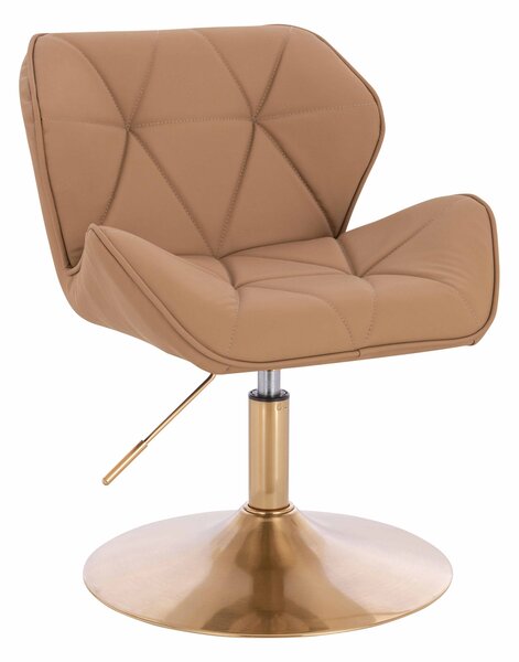 HR111N Scaun Caramel Piele Ecologica Premium Soft cu Bază Aurie
