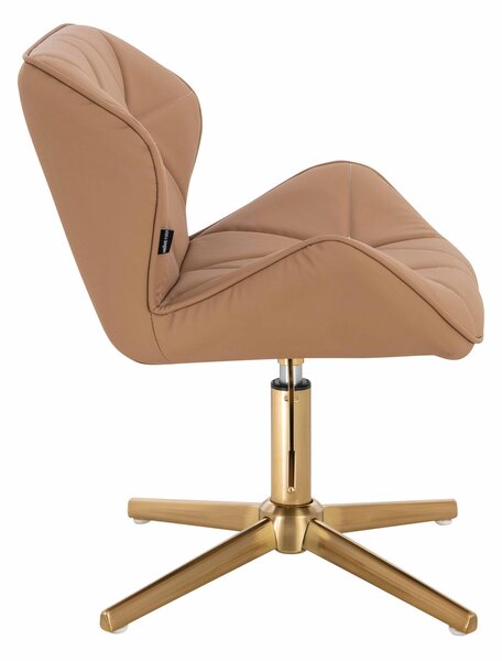 HR111CROSS Scaun Caramel Piele Ecologica Premium Soft cu Bază Aurie