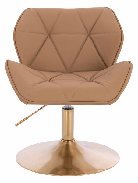 HR111N Scaun Caramel Piele Ecologica Premium Soft cu Bază Aurie