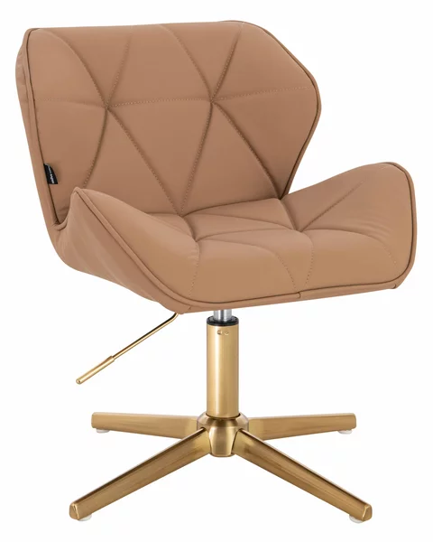 HR111CROSS Scaun Caramel Piele Ecologica Premium Soft cu Bază Aurie