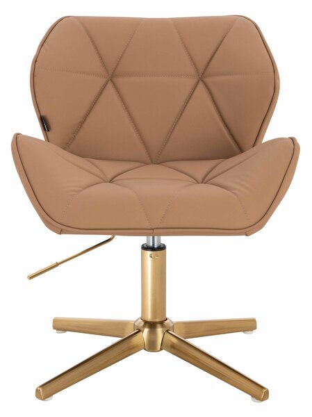 HR111CROSS Scaun Caramel Piele Ecologica Premium Soft cu Bază Aurie