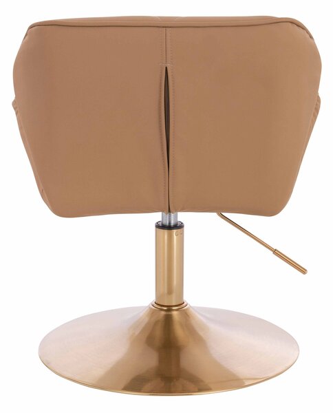 HR111N Scaun Caramel Piele Ecologica Premium Soft cu Bază Aurie
