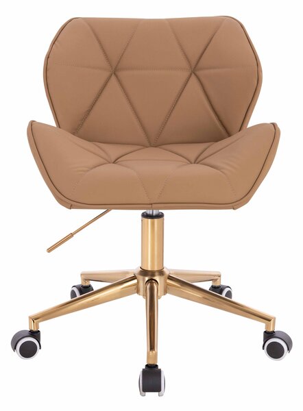 HR111K Scaun Caramel Piele Ecologica Premium Soft cu Bază Aurie