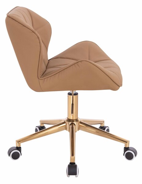HR111K Scaun Caramel Piele Ecologica Premium Soft cu Bază Aurie