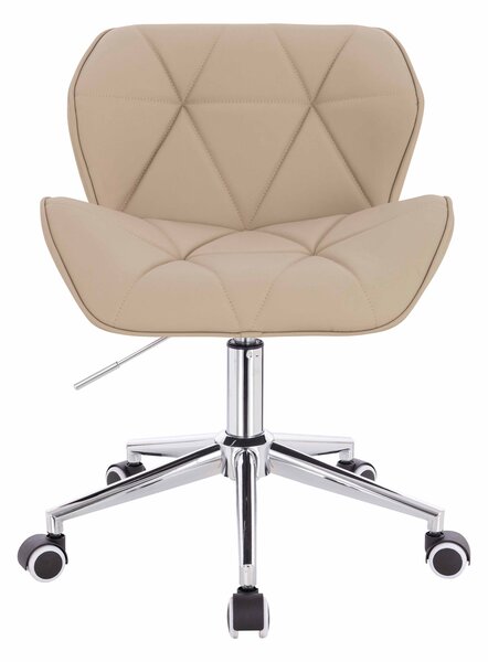 HR111K Scaun Crem Piele Ecologica Premium Soft cu Bază Cromata