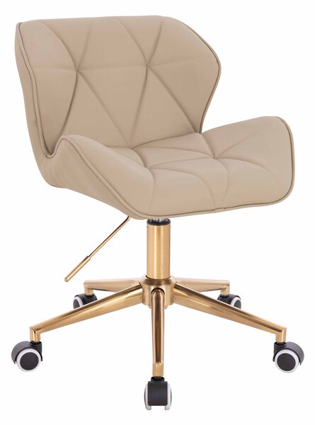HR111K Scaun Crem Piele Ecologica Premium Soft cu Bază Aurie