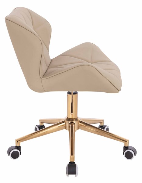 HR111K Scaun Crem Piele Ecologica Premium Soft cu Bază Aurie