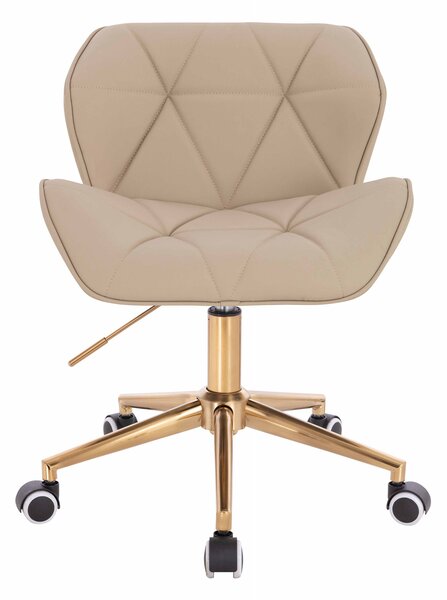 HR111K Scaun Crem Piele Ecologica Premium Soft cu Bază Aurie