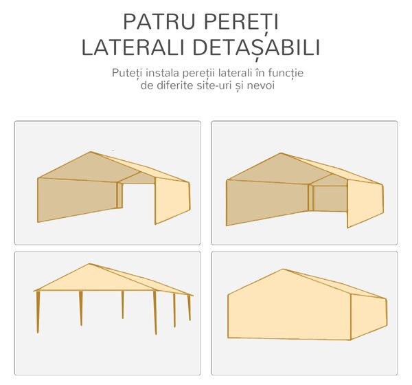 Outsunny Cort pentru Petreceri 6x3m cu Pereti Laterali Detasabili, Foisor de Gradina cu Usi si Ferestre, Alb