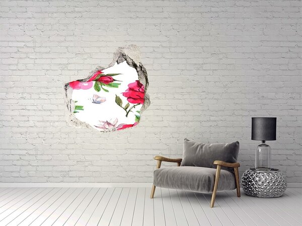 Fototapet 3D gaură în perete Un paradis al florilor în spatele zidului