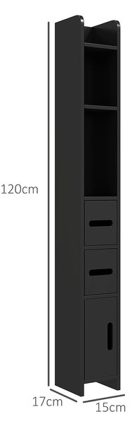 Kleankin Dulap Înalt de Baie cu Rafturi și Dulapuri, Mobilier Baie Înalt Spațiu de Depozitare, din Lemn, 15x17x120 cm, Negru | Aosom Romania