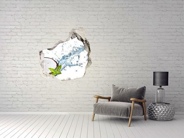 Autocolant gaură 3D Oază de cocos cu o cascadă