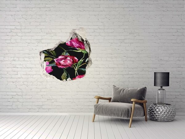 Fototapet un zid spart cu priveliște Mural floral cu gaură în perete