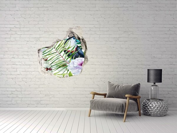 Fototapet 3D gaură în perete Oază tropicală cu o pasăre