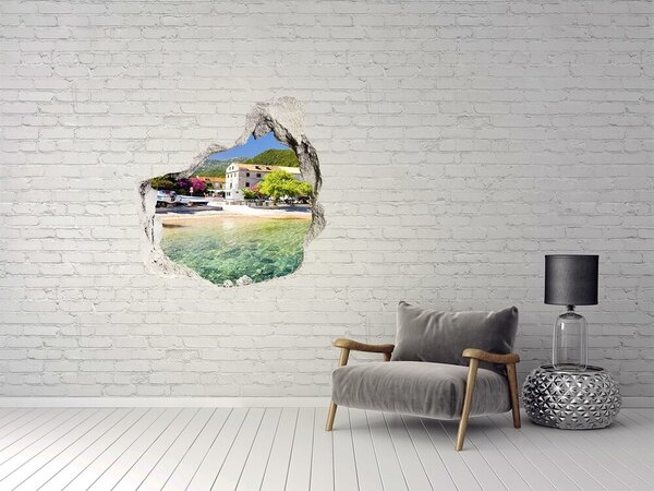 Autocolant de perete gaură 3D Un peisaj litoral cu un sat fermecător