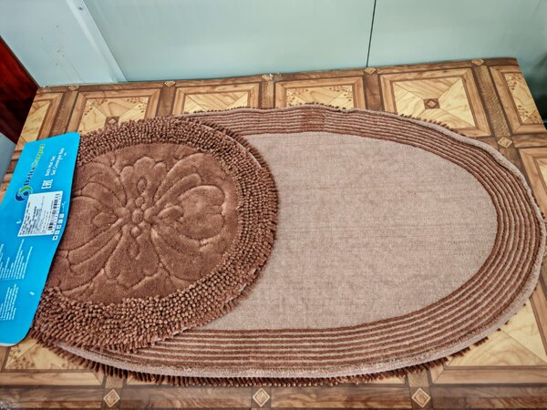 Set Covor baie Oval, Covor 100% Bumbac, Dimensiunea 60x100 50x80 cm, Maro 60 x 100/ 50 x 80