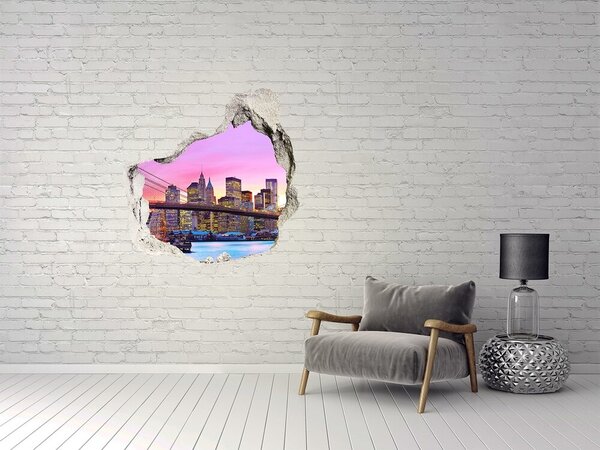 Autocolant de perete gaură 3D Orizontul New York-ului la apus