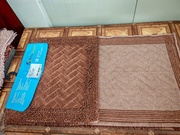 Set Covor baie, Covor 100% Bumbac, Dimensiunea 60x100 50x80 cm, Maro 60 x 100/ 50 x 80