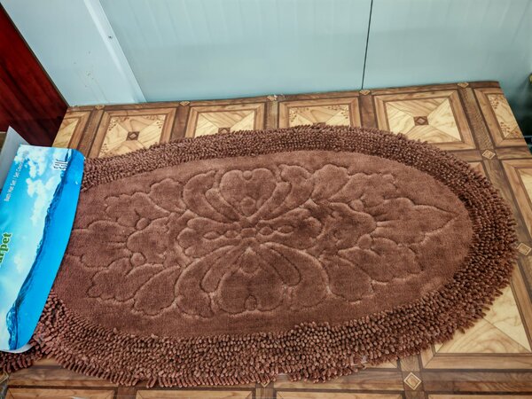 Set Covor baie Oval, Covor 100% Bumbac, Dimensiunea 60x100 50x80 cm, Maro 60 x 100/ 50 x 80