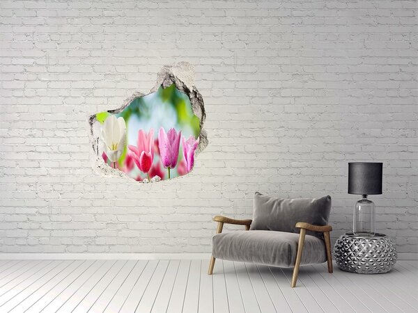 Autocolant gaură 3D Un paradis al florilor în spatele zidului