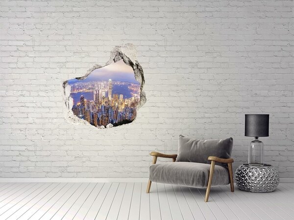 Autocolant de perete gaură 3D Vedere a Hong Kong-ului noaptea