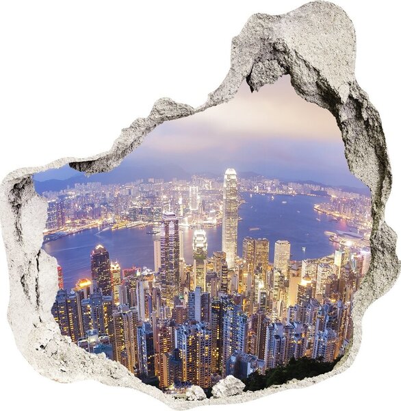 Autocolant de perete gaură 3D Vedere a Hong Kong-ului noaptea