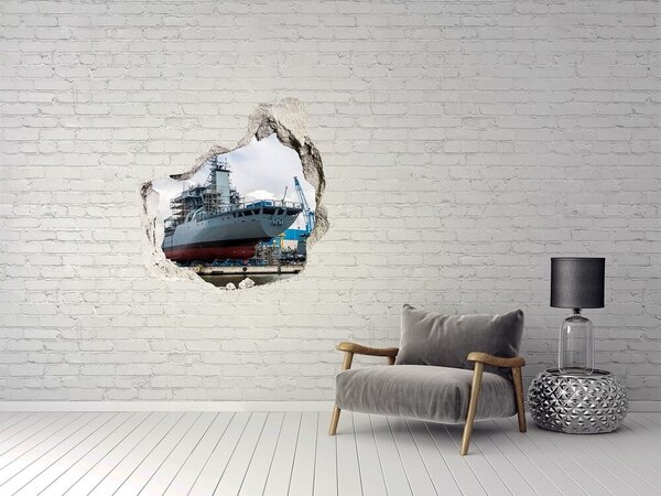 Autocolant de perete gaură 3D O navă în șantierul naval
