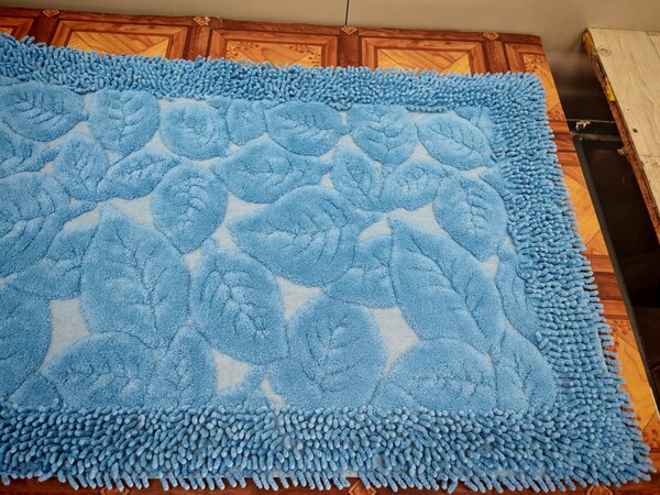 Set Covor baie, Leaves, Covor 100% Bumbac, Dimensiunea 60x100 50x80 cm, Albastru 60 x 100