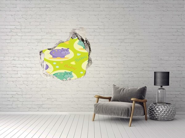 Autocolant gaură 3D Hipopotami într-un decor colorat