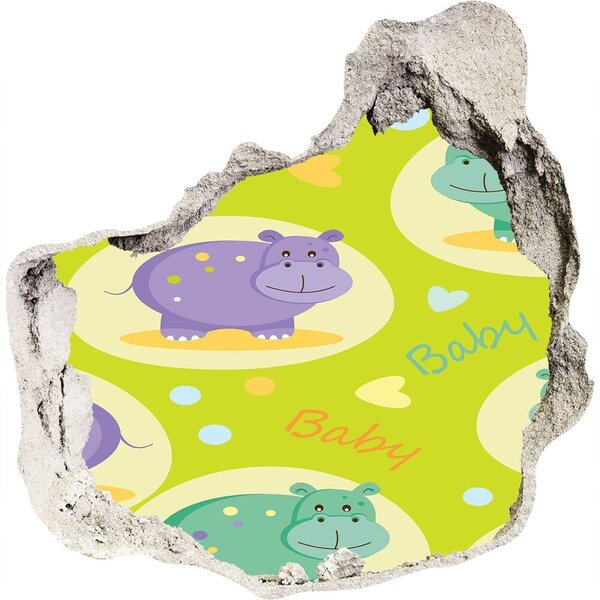 Autocolant gaură 3D hipopotamii