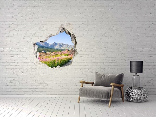 Autocolant 3D gaura cu priveliște O poiană de munte înflorită