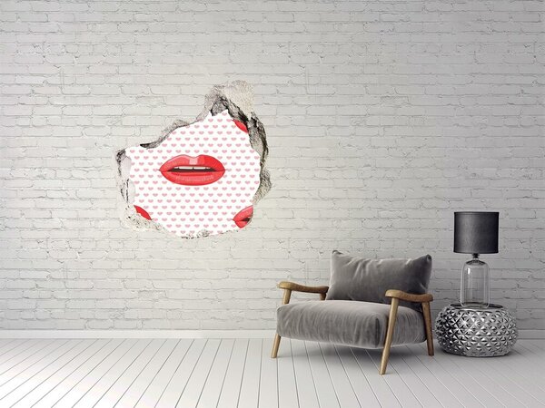 Autocolant 3D gaura cu priveliște Buze în inimi